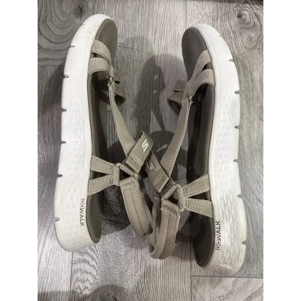 Skechers GoWalk Goga Mat Sandals Womens Taupe Strappy Walking Shoes Sz 12